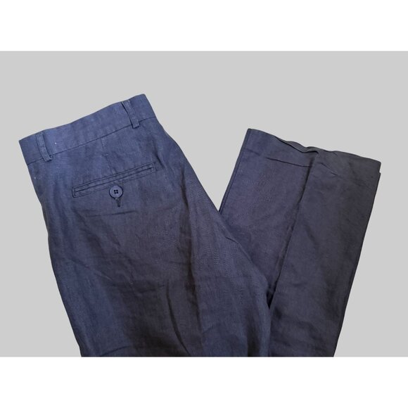 Azulu Womens Blue Linen Trousers Size 2 Medium With Buttoned Back Pocket - Picture 5 of 9